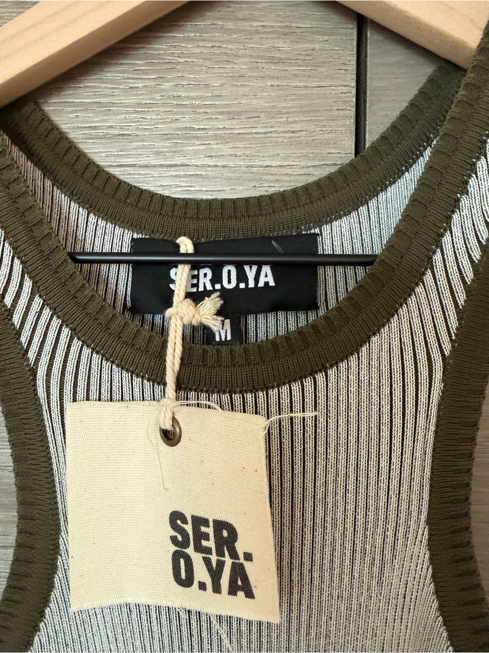 SER.O.YA Jill Rib Sleeveless Mini Dress – White/Olive | NWT | Size Medium - Picture 4 of 5